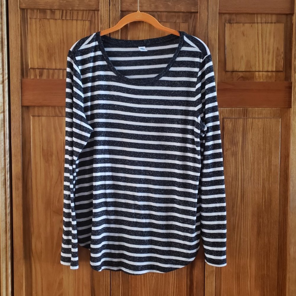 OLD NAVY black/white stripe L/S tunic sz L woman